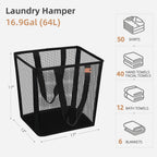 STORAGE MANIAC Collapsible Laundry Basket, 16.9 Gal. Large Pop-up Laundry Hamper with Long Carry Handles, Space-Saving Foldable Clothes Hamper with Bottom Elastic Band, Travel Laundry Bags, Mesh Black