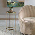 Antique Gold Textured Iron Accent Table with Recycled Glass Top Modern Round End Table Luxury Side Table for Living Room, Bedroom & Lounge Decorative Accent Furniture