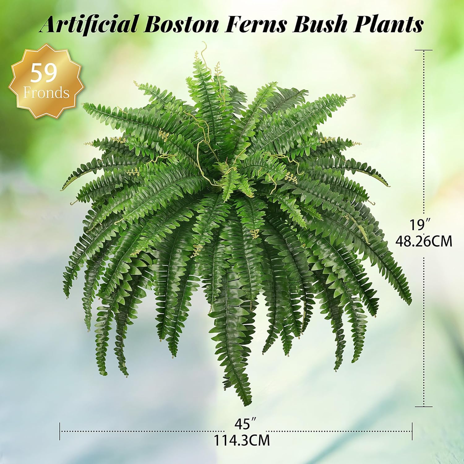 FOREST PRINCE 45" Fake Ferns, Realistic Large Artificial Bush Plants, 2 Artificial Boston Ferns with 59 Fronds for Outdoors Planter Indoor Home Garden Porch Decor