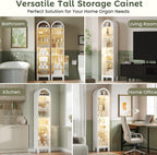 71" H Narrow Arched Display Cabinet with Glass Doors & 8-Tier Shelves, Slim Curio Cabinets with LED Lights for Collectibles/Perfume, Tall Storage Cabinets for Corner, Small Space (White)