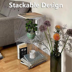 Modern Square Stainless Steel Side Table,Retro Geometry Metal End Table,Stackable Wire Cube Storage Rack for Living Room,Office,Bedroom Nightstand