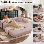 JJJ 63 inch Sofa Bed 4-in-1 Boneless Convertible Corduroy Sleeper Folding Couch with Fixed-Shape Frame and 2 Futons No Assemble Required 3 Seater Upholstered for Living Room (Pink, 63 inch)