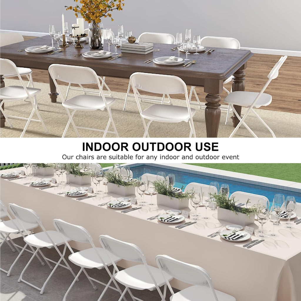 12 Pack White Folding Chair, Plastic Folding Chairs for Outside, Indoor Outdoor Chairs with Steel Frame, Foldable Chair for Wedding Camping Dining Renting in Patio Lawn, 350LBS Capacity