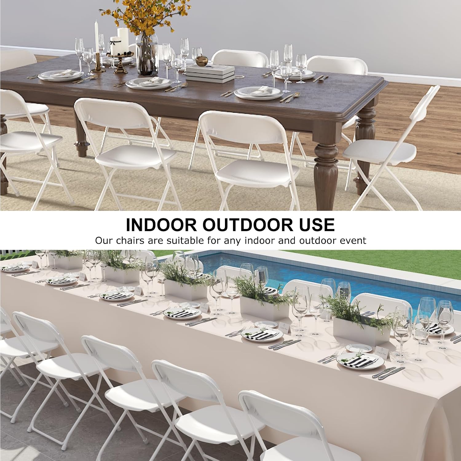 12 Pack White Folding Chair, Plastic Folding Chairs for Outside, Indoor Outdoor Chairs with Steel Frame, Foldable Chair for Wedding Camping Dining Renting in Patio Lawn, 350LBS Capacity
