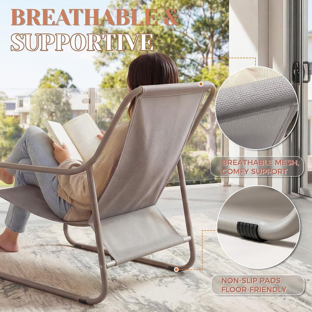 NICESOUL 2-Piece Outdoor Lounge Chair and Ottoman Set, Comfy Patio Lounge Chairs with Reclined Backs and Armrests, Heavy-Duty Reading Chairs with Cushions for Porch, Balcony, Backyard, Beige