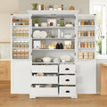 Merax 72" Tall Shaker Style Kitchen Pantry with 3 Drawers, Adjustable Shelves, Wood Cupboard Dining Storage Cabinet with Door Shelves and Pull-Out Trays for Living Room, Kitchen, Dining Room White