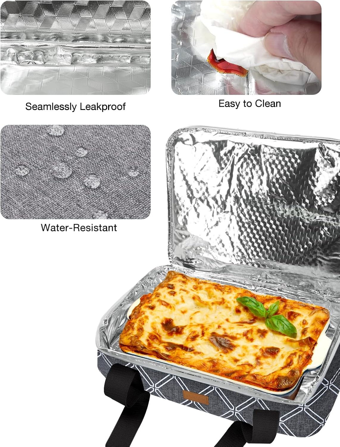 Casserole Carrier Bag, Single Insulated Food Bag, Hot Cold Lasagna Holder Tote for Picnic, Potluck or Travel, Lightweight Picnic Bag