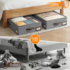 OIAHOMY 2 Pack 53L Under Bed Storage with Adjustable Dividers, 6" Low Profile Underbed Storage Bins for Comforters & Clothes, Save Closet Space with Clear View Lid & Reinforced Handles, Grey