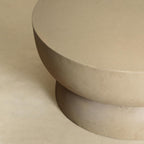 Round End Table, Modern Concrete Side Table with Sculptural Pedestal Base, Low Profile Accent Table for Living Room Bedroom Patio, 23.8" Beige