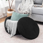 Homebeez 23" Round Storage Ottoman with Removable Lid, Faux Fur Footrest Stool - Modern Teddy Velvet Upholstered Coffee Table for Living Room, Bedroom, Entryway, Black