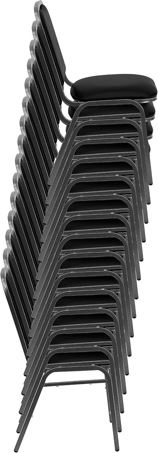 BizChair Stacking Banquet Chair in Black Vinyl - Silver Vein Frame