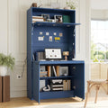 MERITLINE Compact Kitchen Pantry with Hutch and Foldable Workstation, Multifunctional 69''H Buffet Storage Cabinet with Adjustable Shelf & Power Outlet for Dining Living Room (Dark Blue)