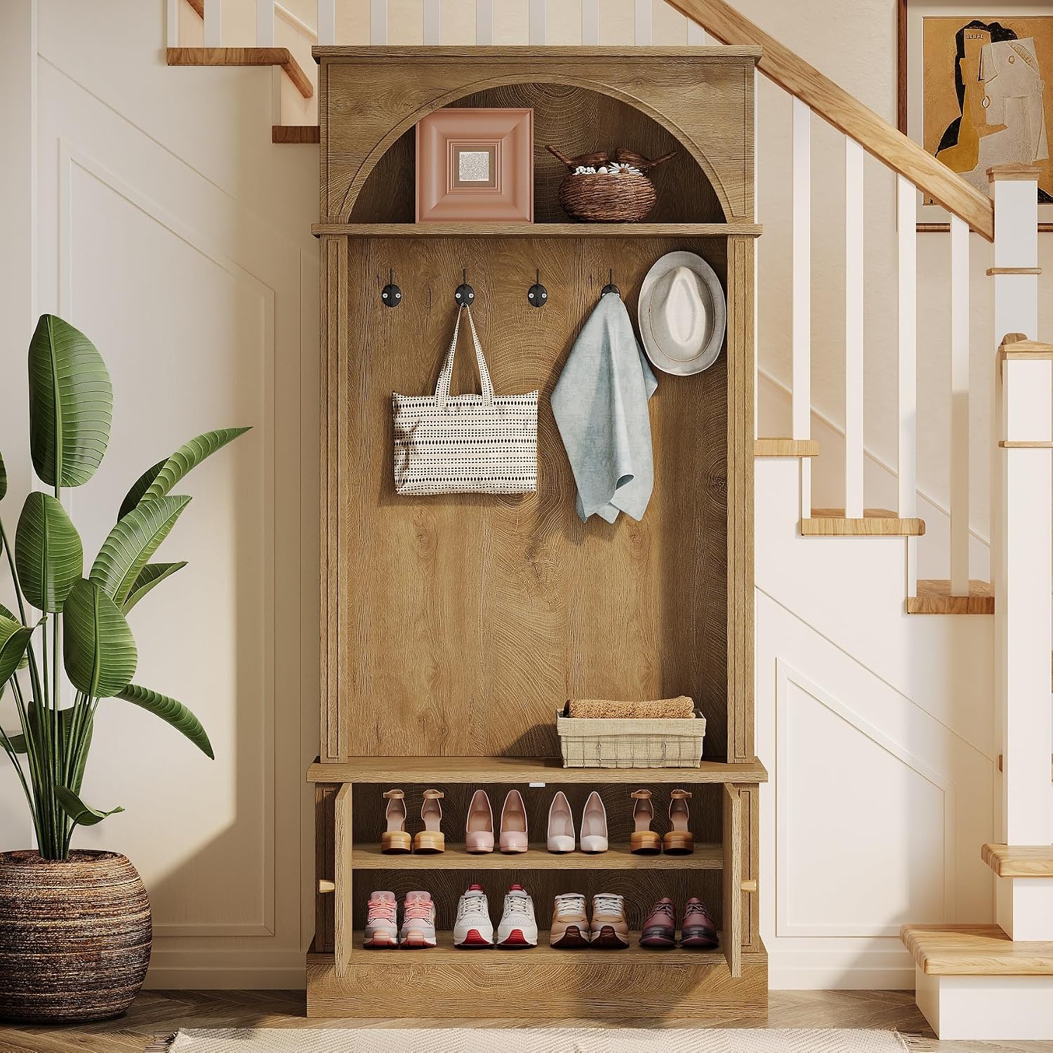 Tribesigns Hall Tree with Bench and Shoe Storage, 4-in-1 Design Entryway Bench with Coat Rack, 70.86" Tall Mudroom Rack with 5 Double Hooks and Adjustable Shelf for Hallway (Brown)