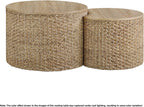 Nesting Coffee Table Set of 2, Rustic Crate and Barrel Coffee Table, Hand-Woven Woven Nesting Tables with Soild Wood Cover for Living Room, Bedroom