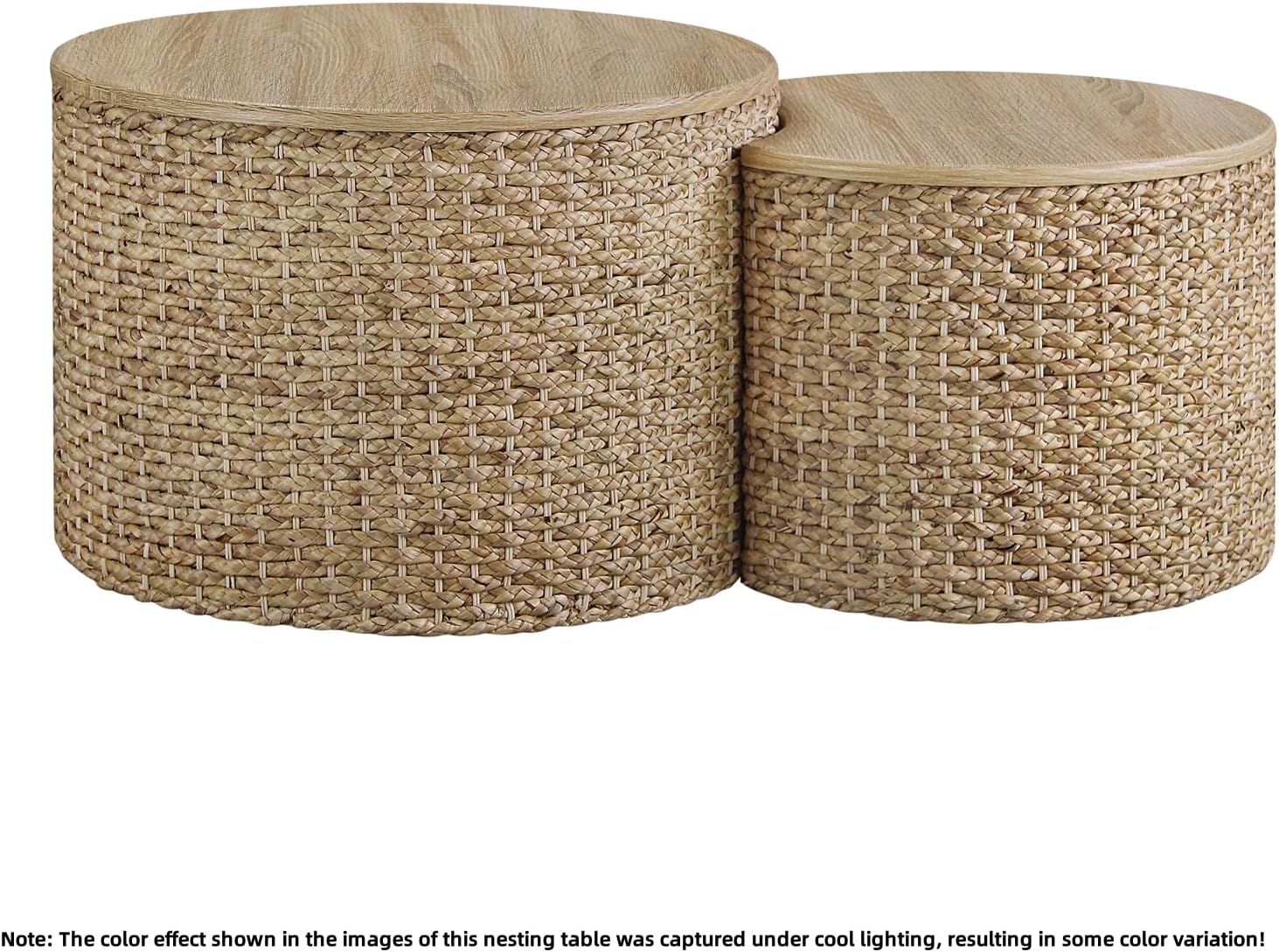 Nesting Coffee Table Set of 2, Rustic Crate and Barrel Coffee Table, Hand-Woven Woven Nesting Tables with Soild Wood Cover for Living Room, Bedroom