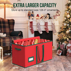 Christmas Ornament Storage Box-Store 128/3" Ornaments, Ornament Organizer Storage box with Dual Zipper Closure Lid & Adjustable Dividers, Large Xmas Decoration Storage Containers, 600D Tear-Proof/Red