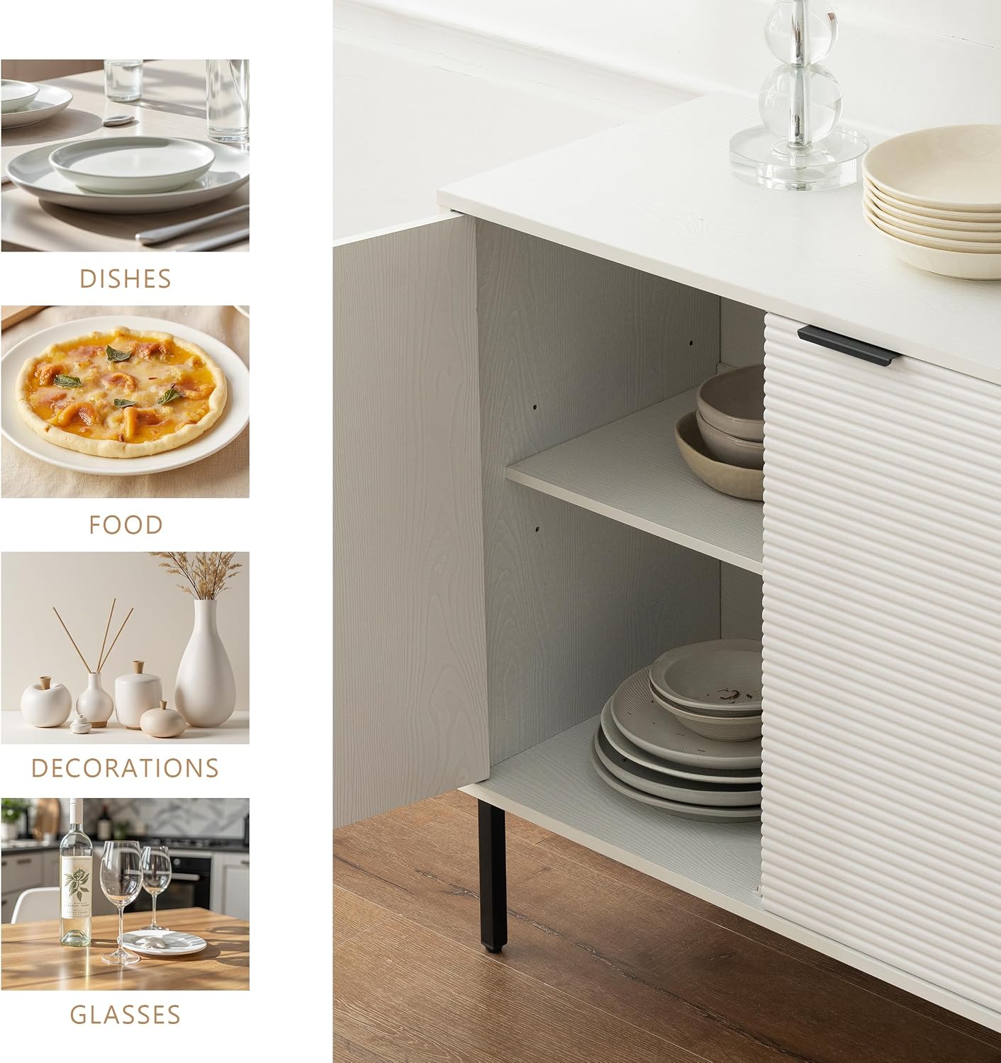 Buffet Sideboard Cabinet,VDNEND Freestanding Storage Cabinet,Long Accent Cabinets with 3 Doors and Shelve,Farmhouse Credenza Large Kitchen Storage Cabinets Cupboard for Living Room (1, Embossed White)