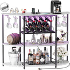 VICTONE Wine Bar Cabinet with LED Lights and Power Outlets, Freestanding Coffee Liquor Bar Cabinet with Glass Holder, Wine Rack Table for Home Kitchen Dining Room (White)