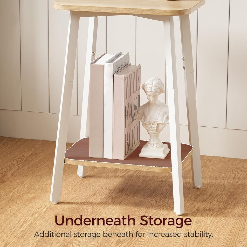 MAHANCRIS Side Table, Small Rectangular End Table with Storage Shelf, 2-Tier Bedside Table Sofa Couch Table, Nightstand for Small Spaces, Living Room, Bedroom, Natural ETBN4701