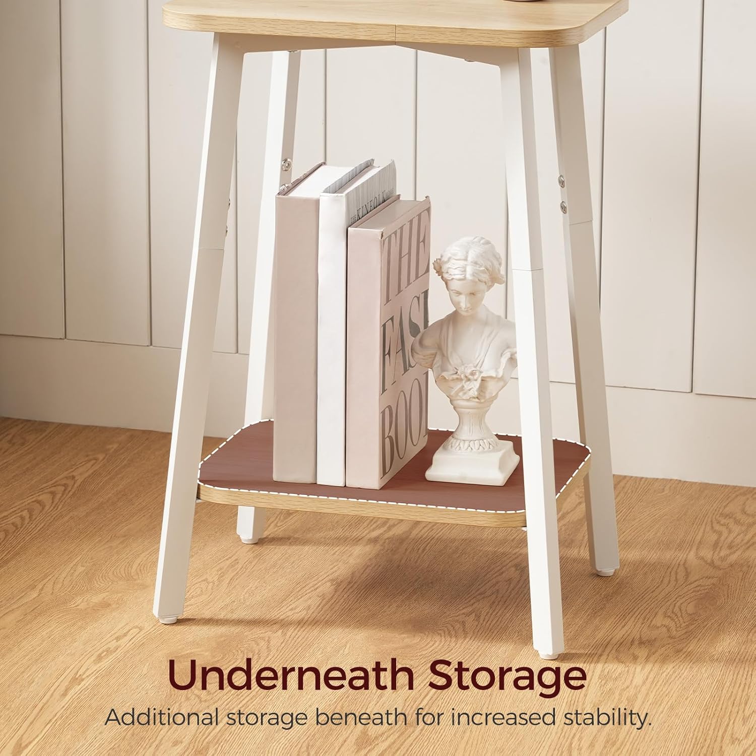 MAHANCRIS Side Table, Small Rectangular End Table with Storage Shelf, 2-Tier Bedside Table Sofa Couch Table, Nightstand for Small Spaces, Living Room, Bedroom, Natural ETBN4701