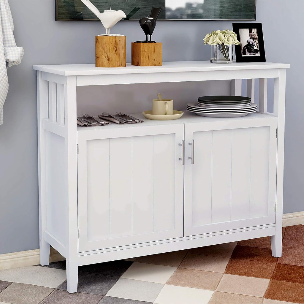 Modern Kitchen Pantry, Storage Sideboard Buffet Server Cabinet with 2 Doors, White, Easy to Maintain, for Dining Room