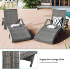 80.3" Outdoor Wicker Chaise Lounge Set of 2, with Pull-Out Side Table, Adjustable Pool Lounge Chairs, Patio Loungers for Balcony, Deck, or Backyard (Grey)