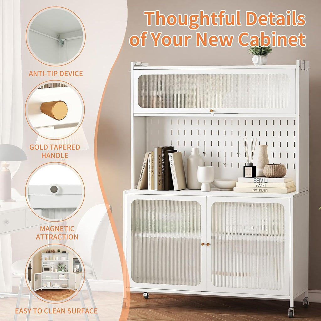 Pantries, Kitchen Pantry Cabinet, Tall Storage Cabinet with Glass Doors & Adjustable Shelves, Cabinet Cupboard for Kitchen, Living Room, Dinning Room