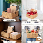 Scalloped Baskets (Natural-Set of 2) Basket Living Room Organizer, Water Hyacinth Baskets For Decor, Woven Basket for Bathroom, Bedroom, Laundr (2, Light Brown)