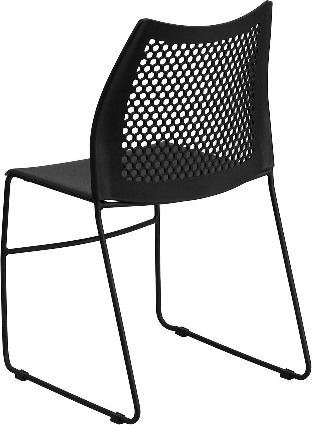 EMMA + OLIVER Home and Office Black Sled Base Stack Chair with Air-Vent Back - Guest Chair