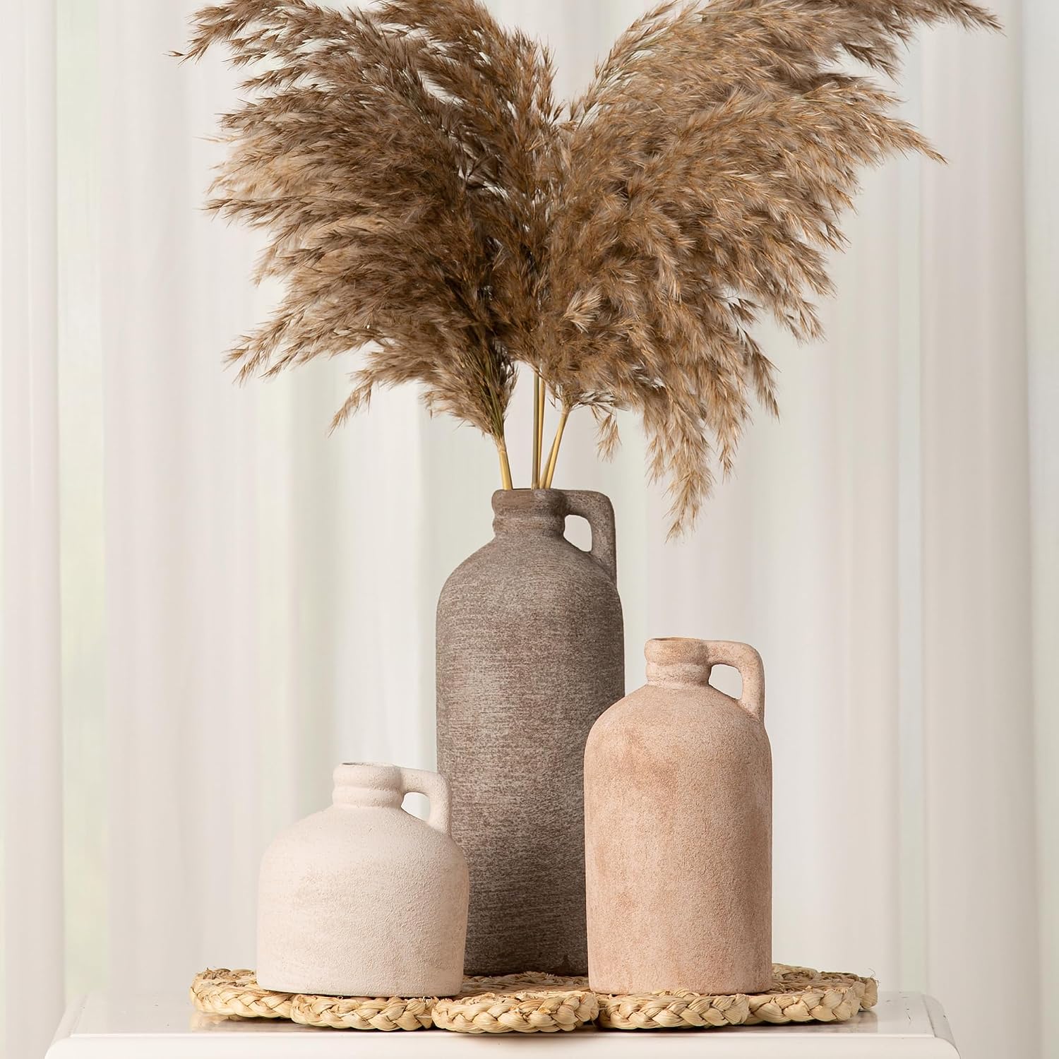 Ceramic Vase Home Table Decor - Flower Vase Set of 3 Living Room Kitchen Decorations Farmhouse Modern Rustic Vases Decorative Centerpiece for Shelf Bedroom Office Bathroom Dining Coffee Desk