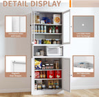 72" Kitchen Pantry Cabinets with Doors & Drawers, Freestanding Metal Pantry Cabinet with Microwave Shelf, Buffet Hutch with Storage for Kitchen Dining Room Pantry, Heavy Duty (White)