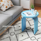 ROCITY Round Side Table, Modern Wood End Table with Sturdy Base, Small Blue Drink Table for Living Room, Bedroom and Small Spaces