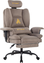 Symino Gaming Chair with Foot Rest, Unique Up/Down Armrests, Twill Fabric Ergonomic High Back Chair, 150° Recline Solid Color Computer Desk Chair, Light Coffee