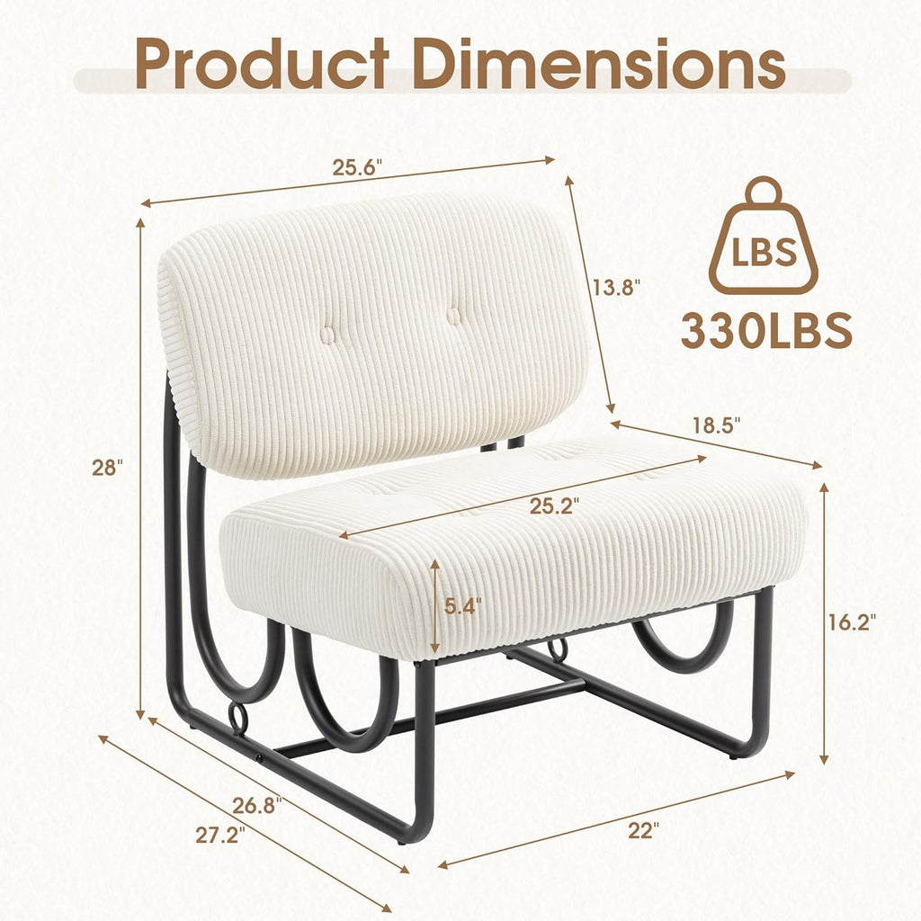 Armless Accent Chair, Beige Upholstered Chair for Bedroom, Comfy Modern Chair for Living Room, Small Space Mid Century Accent Chair, No Arm Lounge Chair