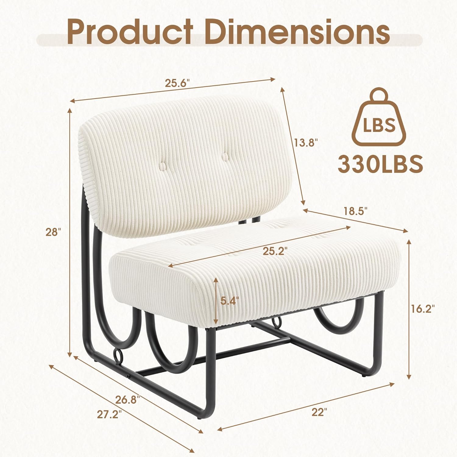 Armless Accent Chair, Beige Upholstered Chair for Bedroom, Comfy Modern Chair for Living Room, Small Space Mid Century Accent Chair, No Arm Lounge Chair