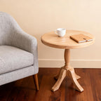 23.6'' Round Wooden End Table, Wooden Pedestal Side Coffee Tables, for Living Room, Bedroom, Entryway, Equipped with Two Stands, Available in Two Heights: 24.4'' and 28.4'', Natual