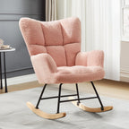 DUMOS Rocking Chair Nursery Teddy Upholstered Gliders Rocker Accent Reading Recliner Thick Padded Seat Ergonomic Modern with High Backrest Armchair Comfy Side for Living Room Bedroom Office Balcony