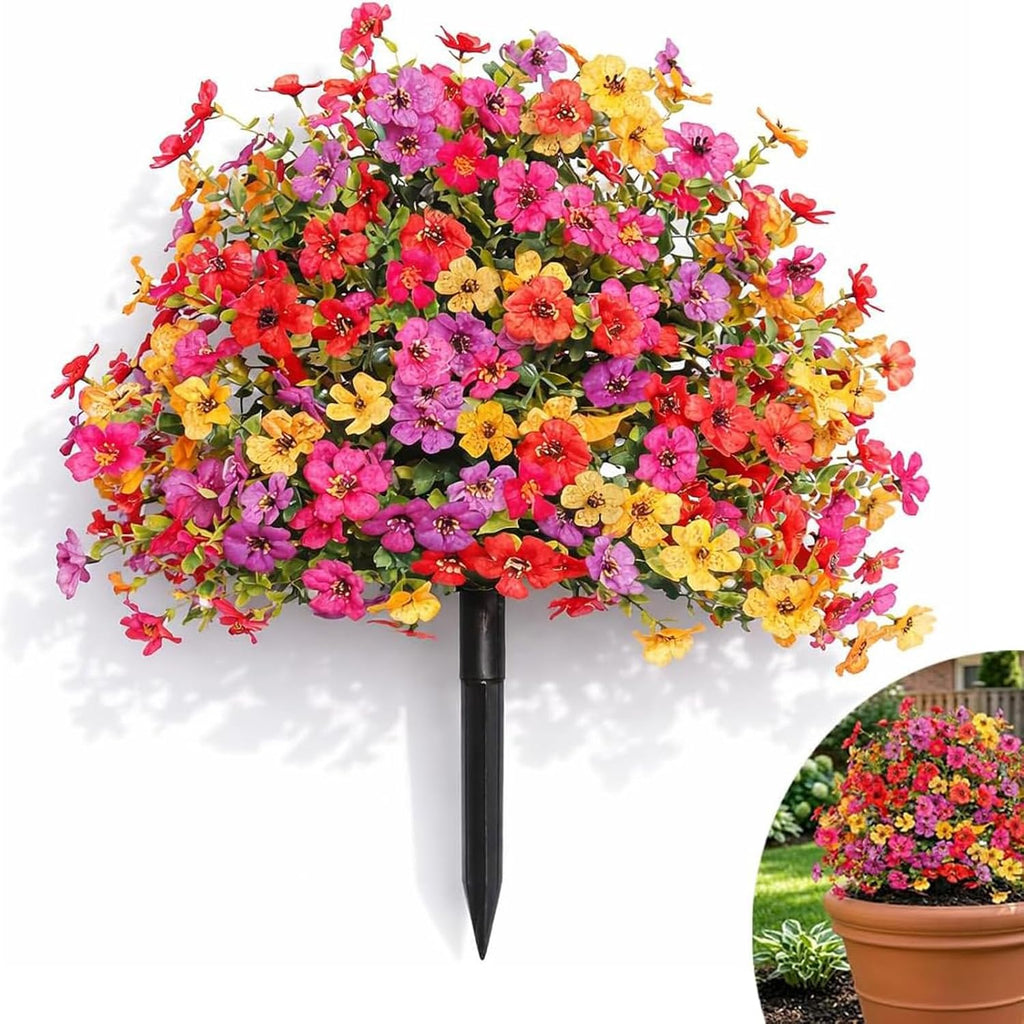Lethargic Artificial Flowers for Outdoors with Ground Stakes 1 Pack, Lifelike Faux Flowers No Maintenance Faux Plants for for Porch, Garden, Planters, Patio, Cemetery Decoration (Mixed, 1Pc 48 Stems)