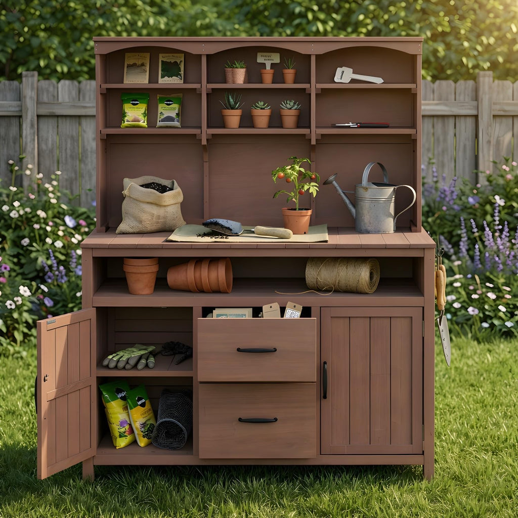 Large Fir Wood Potting Bench with Storage