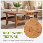 LITTLE TREE Solid Wood Coffee Table, 47-Inch Living Room Center Table with Shelf, 2-Tier, Smooth Corners, Lightweight, Easy Assembly, 23.6" D x 47.2" W, Warm Cedar Brown Finish