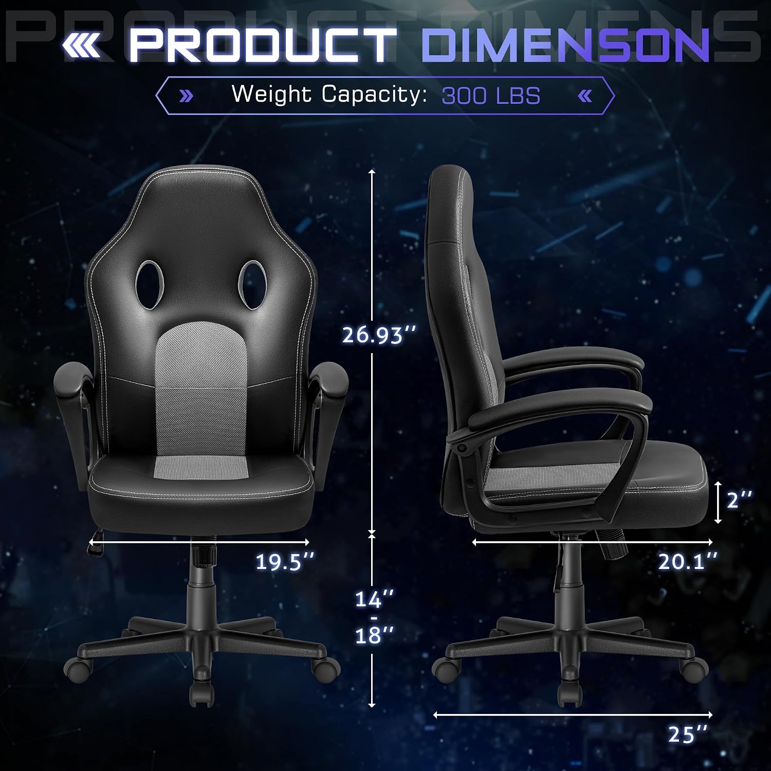 Office Gaming Chair High Back Leather Computer Chairs Ergonomic Height Adjustable Racing Game Desk Chair Executive Conference Task Chair (Grey)