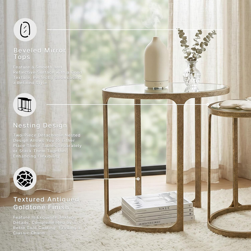 Signature Design by Ashley Irmaleigh Classic Nesting Accent Table Set with Mirrored Tabletops, Set of 2, Metallic