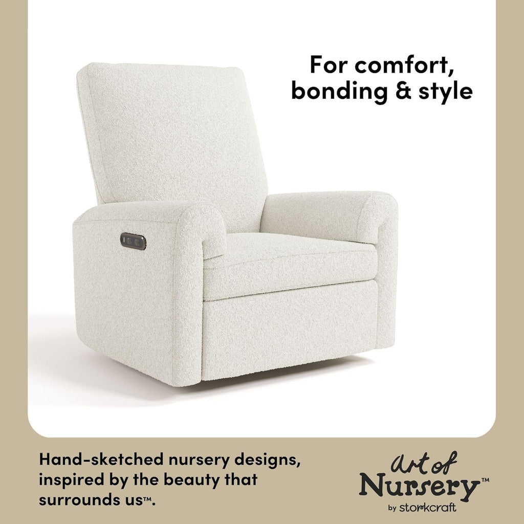 Storkcraft Sorrento Deluxe Power Recliner Swivel Glider – Premium Electronic Nursery Rocking Chair, Oeko-TEX 100 Certified, Includes Dual-USB Charging Port with USB-A & USB-C (Ivory Boucle)