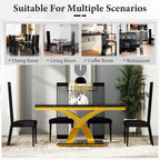 Modern Black Dining Chairs Set of 6, Upholstered High Back Dining Chairs with Stainless Steel Backrest and Legs, Luxury Dining Room Chairs for Kitchen Living Room Restaurant