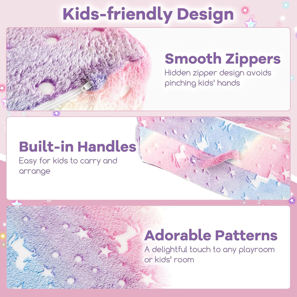 Costzon 8 Pcs Modular Kids Play Couch, Glow in the Dark Toddler Sectional Sofa with Handles, Convertible Sofa Foam Couch for Building Fort, Playroom & Kids Room Furniture (8-pcs,Multicolor)