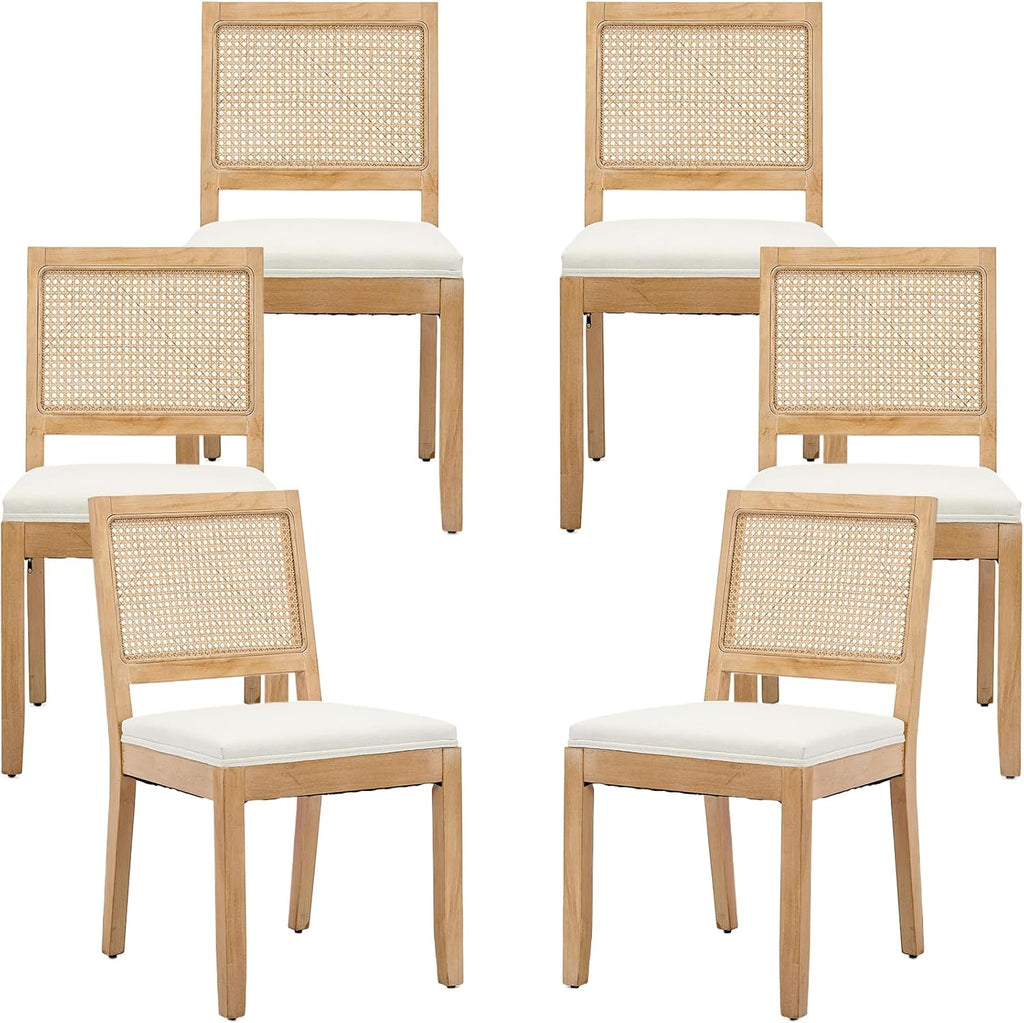 ODUSE-DAILY French Country Dining Chairs Set of 6, Cream Kitchen & Dining Room Chairs Set of 6, Ivory Rattan Dining Chairs, Cane Low Back, Wood Legs, Sillas De Comedor (Rattan, Beige, 6Pcs)
