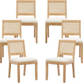 ODUSE-DAILY French Country Dining Chairs Set of 6, Cream Kitchen & Dining Room Chairs Set of 6, Ivory Rattan Dining Chairs, Cane Low Back, Wood Legs, Sillas De Comedor (Rattan, Beige, 6Pcs)