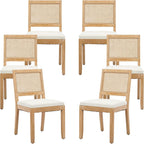 ODUSE-DAILY French Country Dining Chairs Set of 6, Cream Kitchen & Dining Room Chairs Set of 6, Ivory Rattan Dining Chairs, Cane Low Back, Wood Legs, Sillas De Comedor (Rattan, Beige, 6Pcs)
