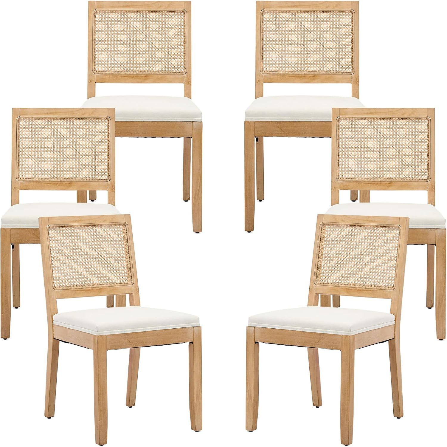 ODUSE-DAILY French Country Dining Chairs Set of 6, Cream Kitchen & Dining Room Chairs Set of 6, Ivory Rattan Dining Chairs, Cane Low Back, Wood Legs, Sillas De Comedor (Rattan, Beige, 6Pcs)