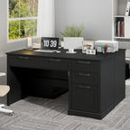 Vabches 55" Farmhouse Home Office Desk with File Drawer, Executive Computer Desk with 4 Storage Drawers, Rustic Computer Desk for Working, Studying, Writing（Pure Black